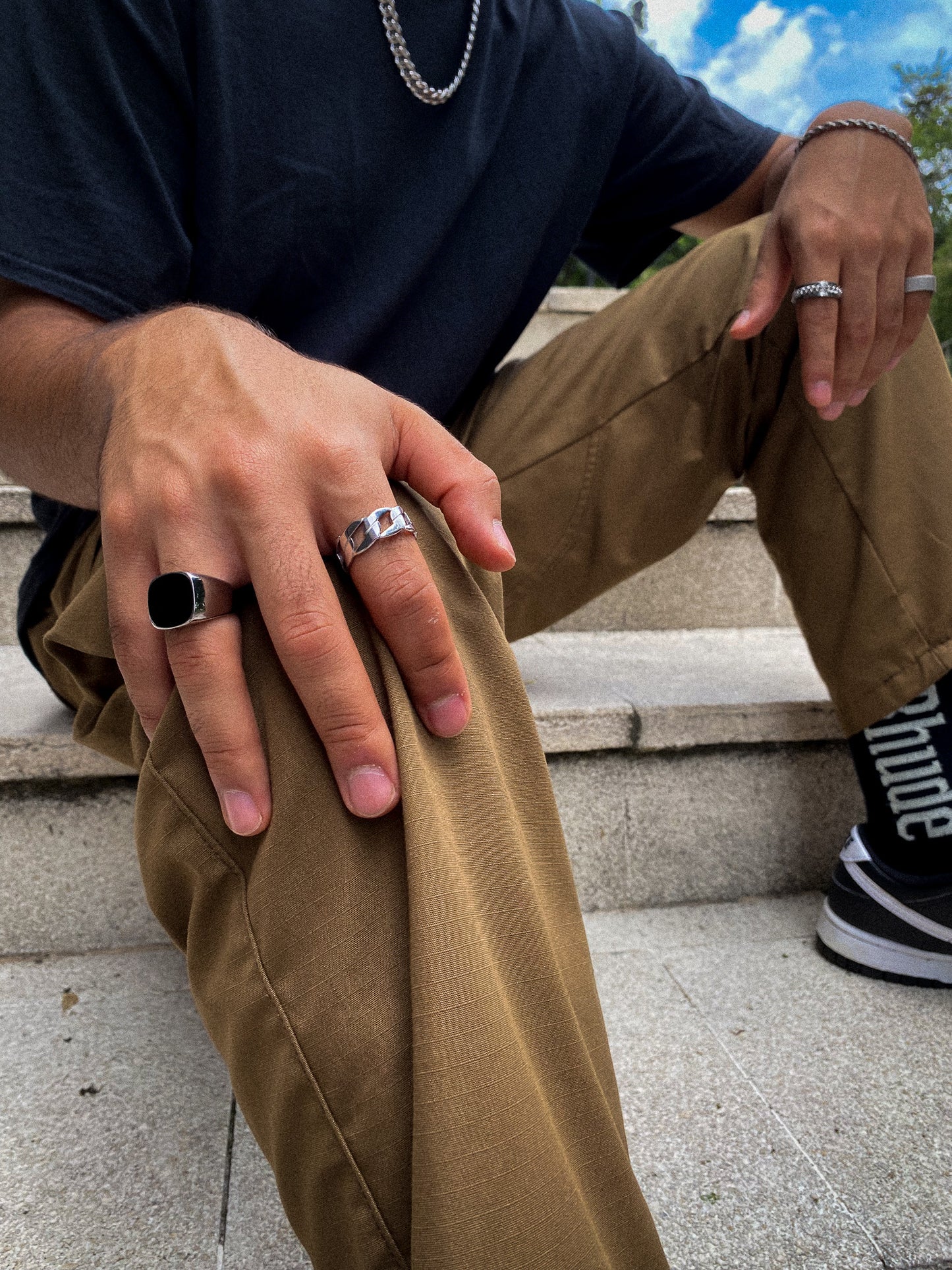 URBAN - Signet Ring - Silver Black Stone