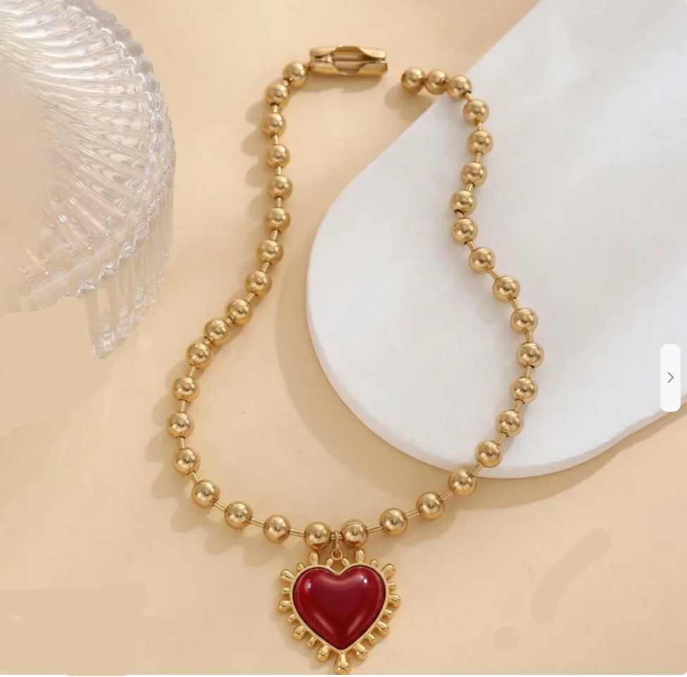 Collar Gold Chunky Red Heart
