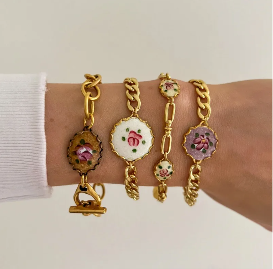 Brazalete Vintage Gold Multi Flowers