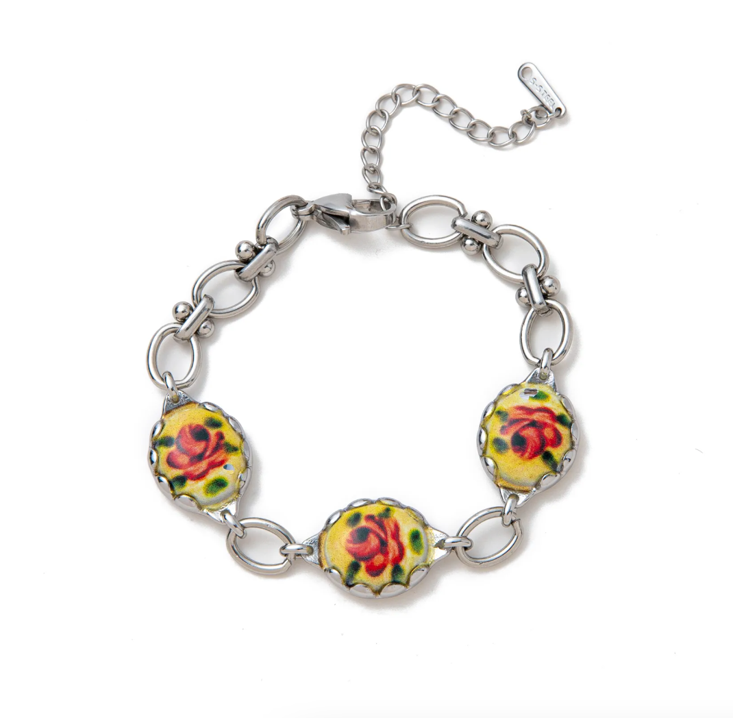 Brazalete Vintage Silver Multi Flowers