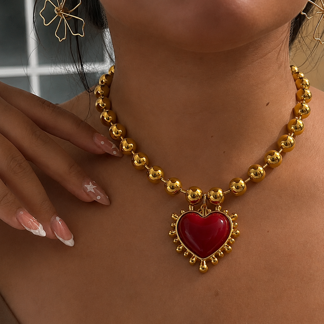 Collar Gold Chunky Red Heart