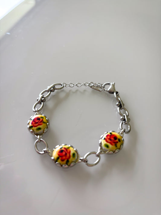 Brazalete Vintage Silver Multi Flowers