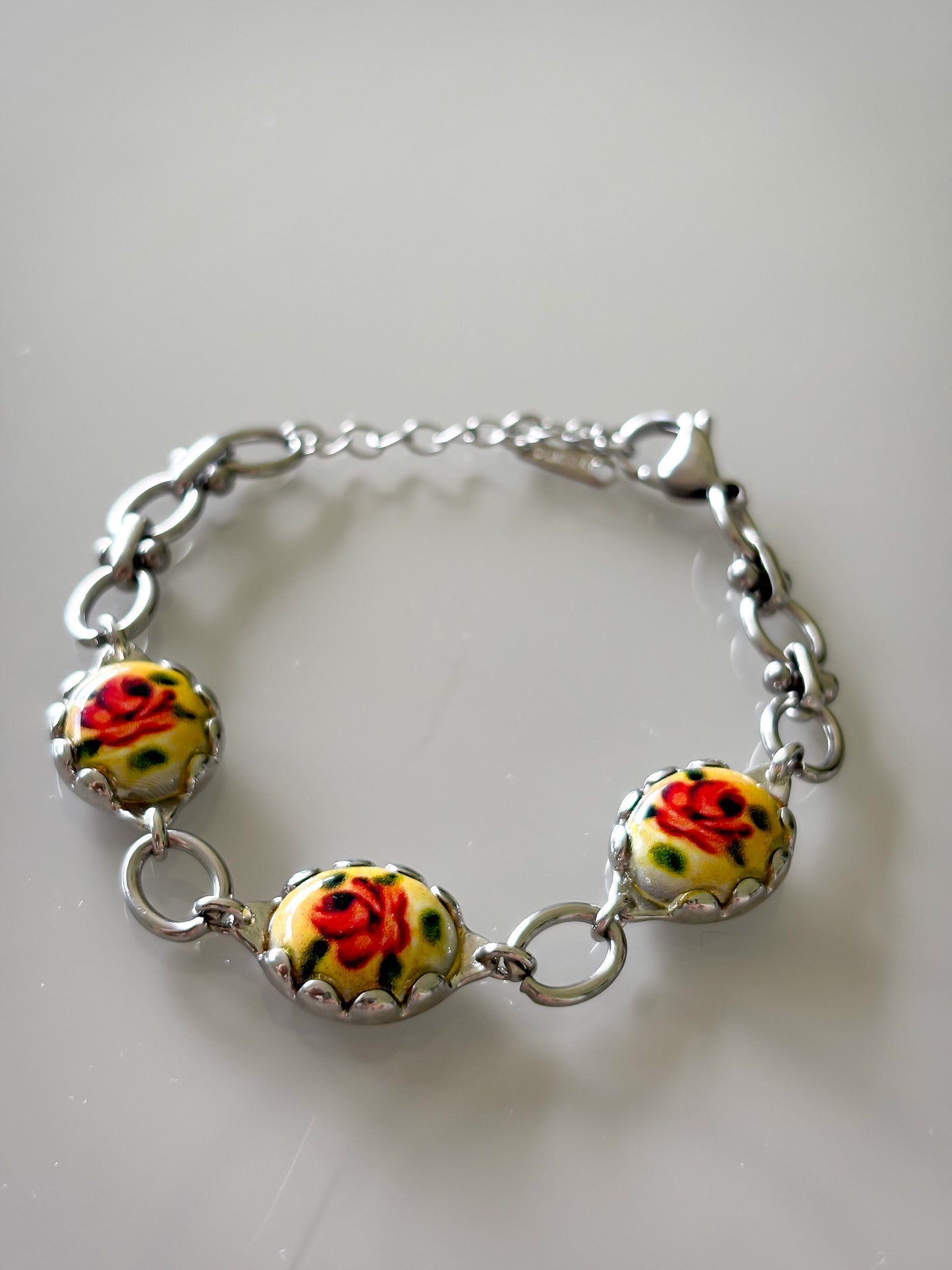Brazalete Vintage Silver Multi Flowers