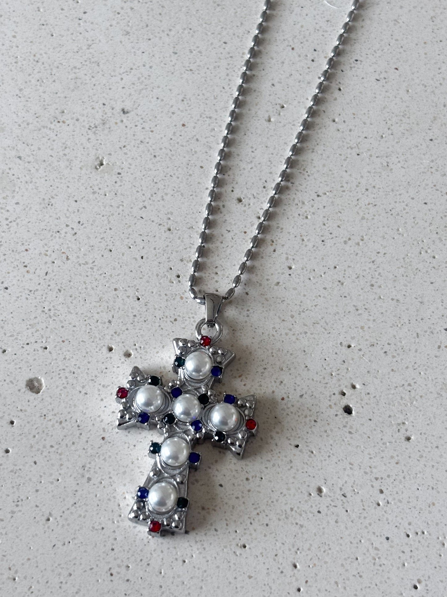 Collar Silver Diamond Cross