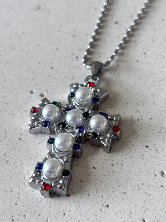 Collar Silver Diamond Cross
