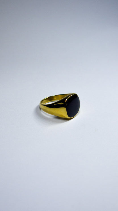 URBAN - Signet Ring - Gold Black Stone