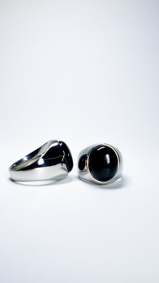 URBAN - Signet Ring - Silver Black Pearl