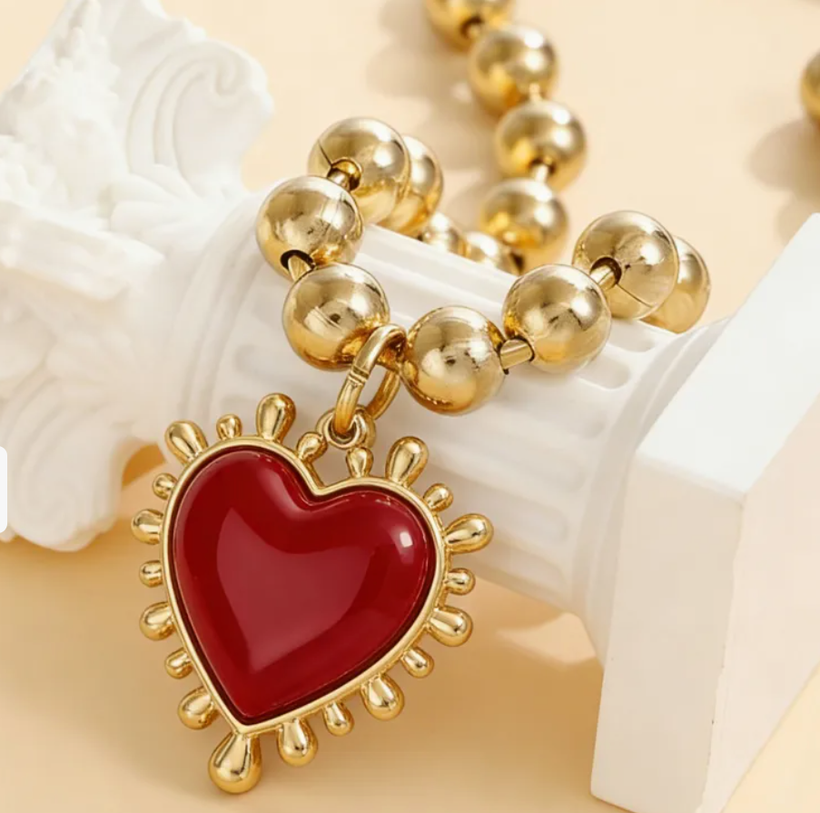 Collar Gold Chunky Red Heart
