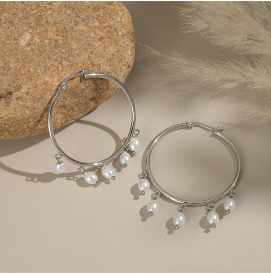 Hoops Silver Mini Pearls